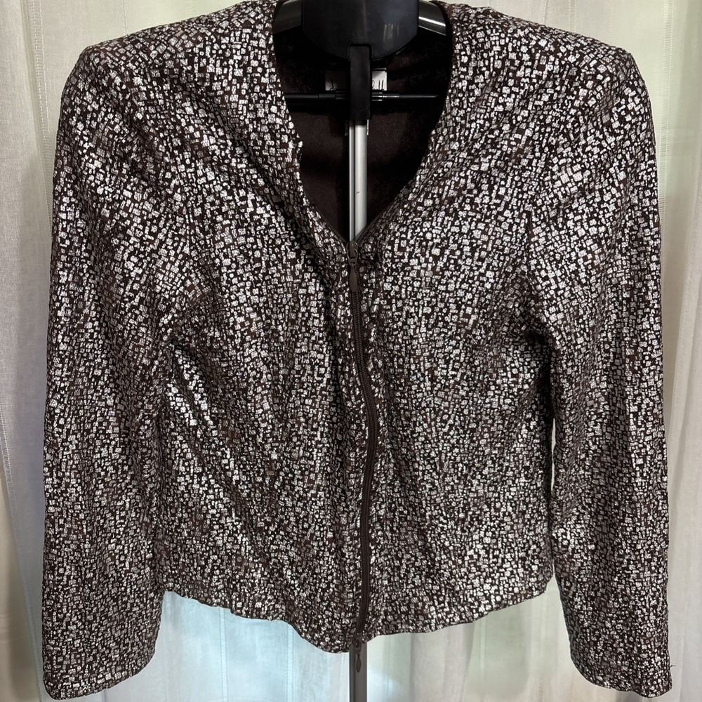 Joseph Ribkoff jacket animal print size 12 brown/ Silver zip